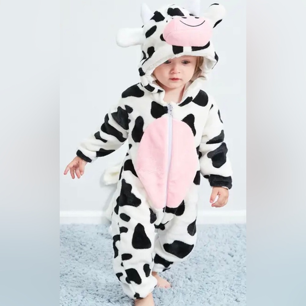 Baby Infant Cow Onesie Pajamas Halloween Costume Unisex, Warm Fleece